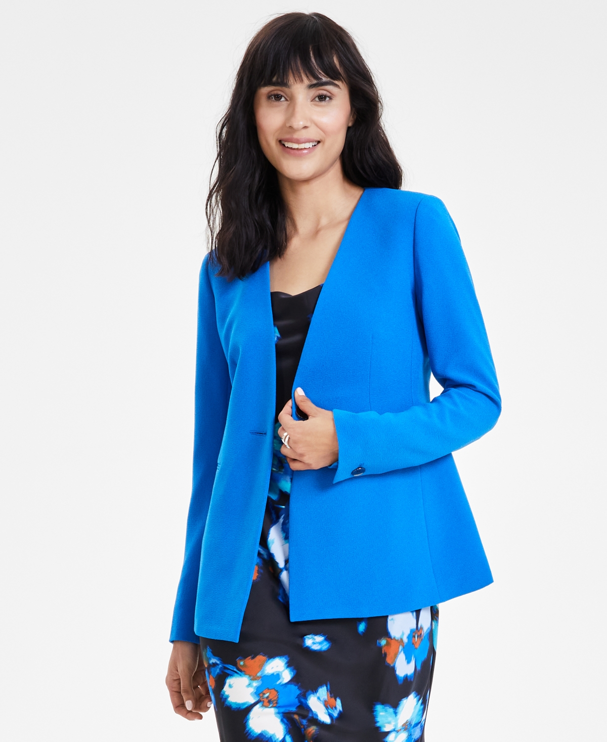 Shop Bar Iii Women's Textured Crepe Blazer, Created For Macy's In French Blue