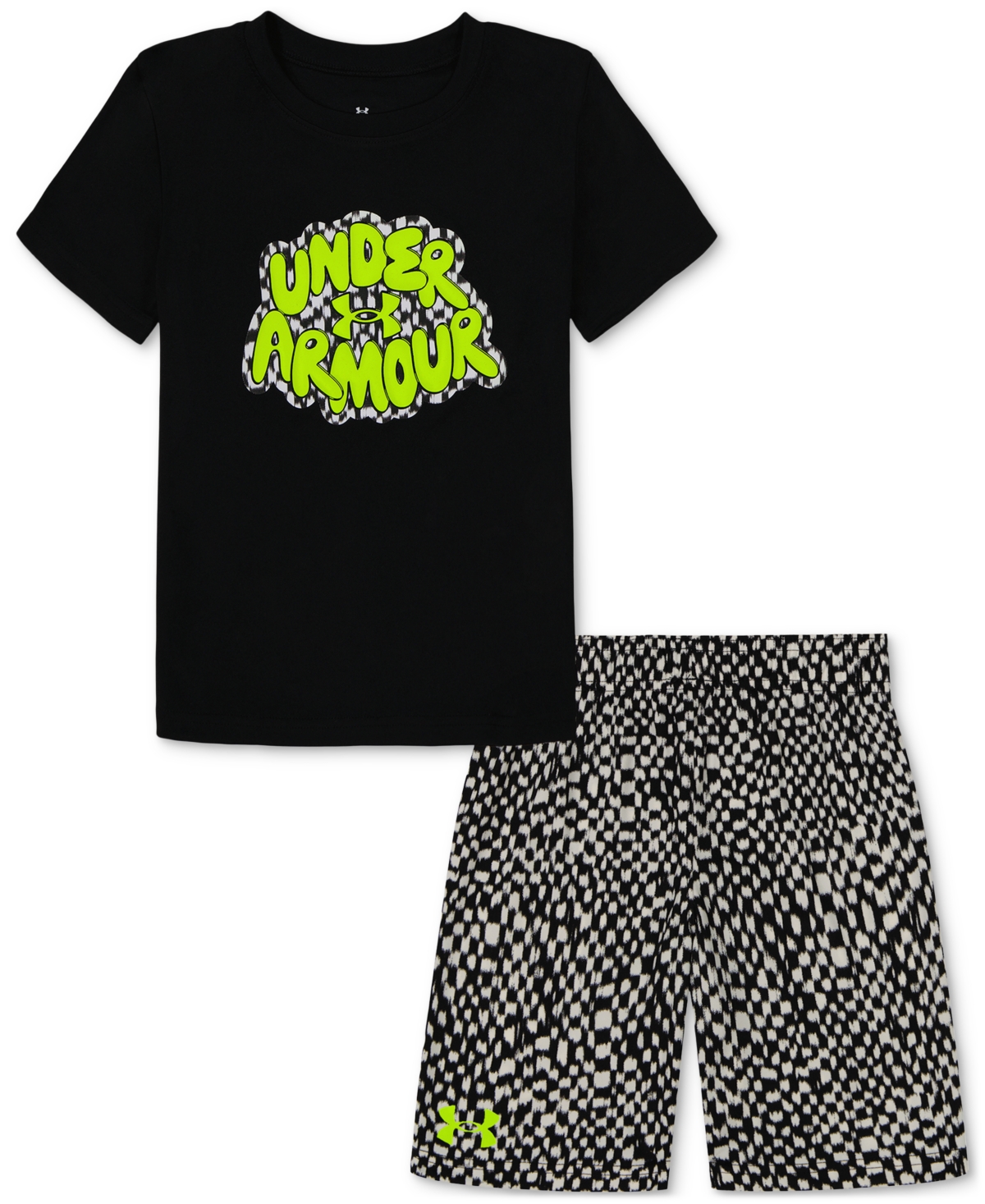 Under Armour Kids' Toddler & Little Boys Logo T-shirt & Printed Shorts, 2 Piece Set In Black