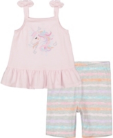 Kids Headquarters Little Girls Unicorn Tank Top and Crayon-Stripe Bike Shorts Set - Pink