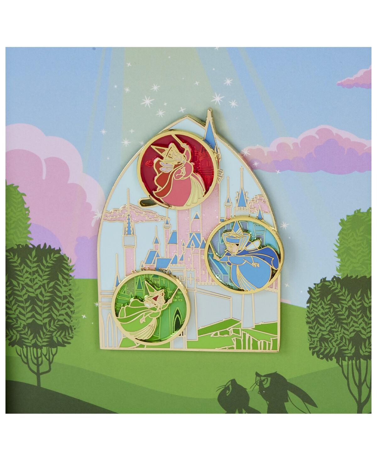 Shop Loungefly Sleeping Beauty Stained Glass Fairies Sliding Pin In Multi