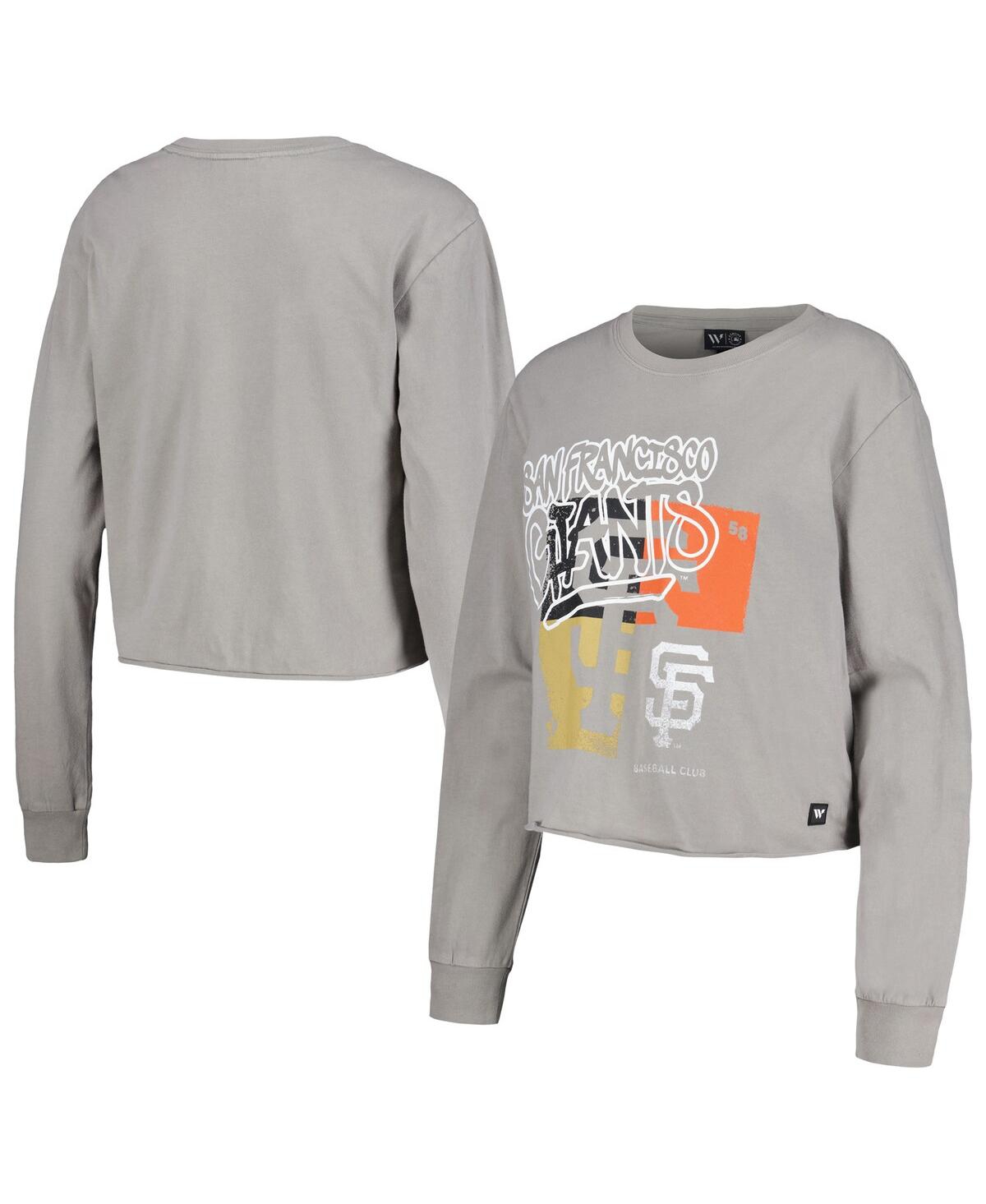 THE WILD COLLECTIVE WOMEN'S THE WILD COLLECTIVE GRAY SAN FRANCISCO GIANTS CROPPED LONG SLEEVE T-SHIRT