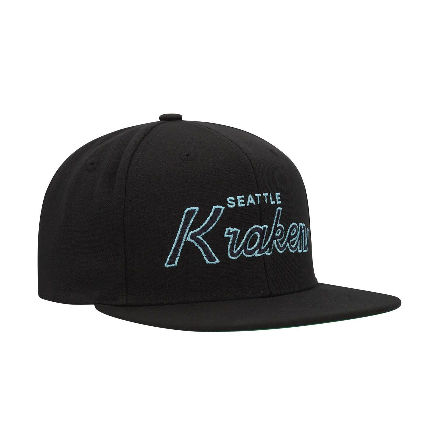 Мужская кепка Mitchell & Ness Black Seattle Kraken Core Team Script 2.0 Snapback Hat — фото 4