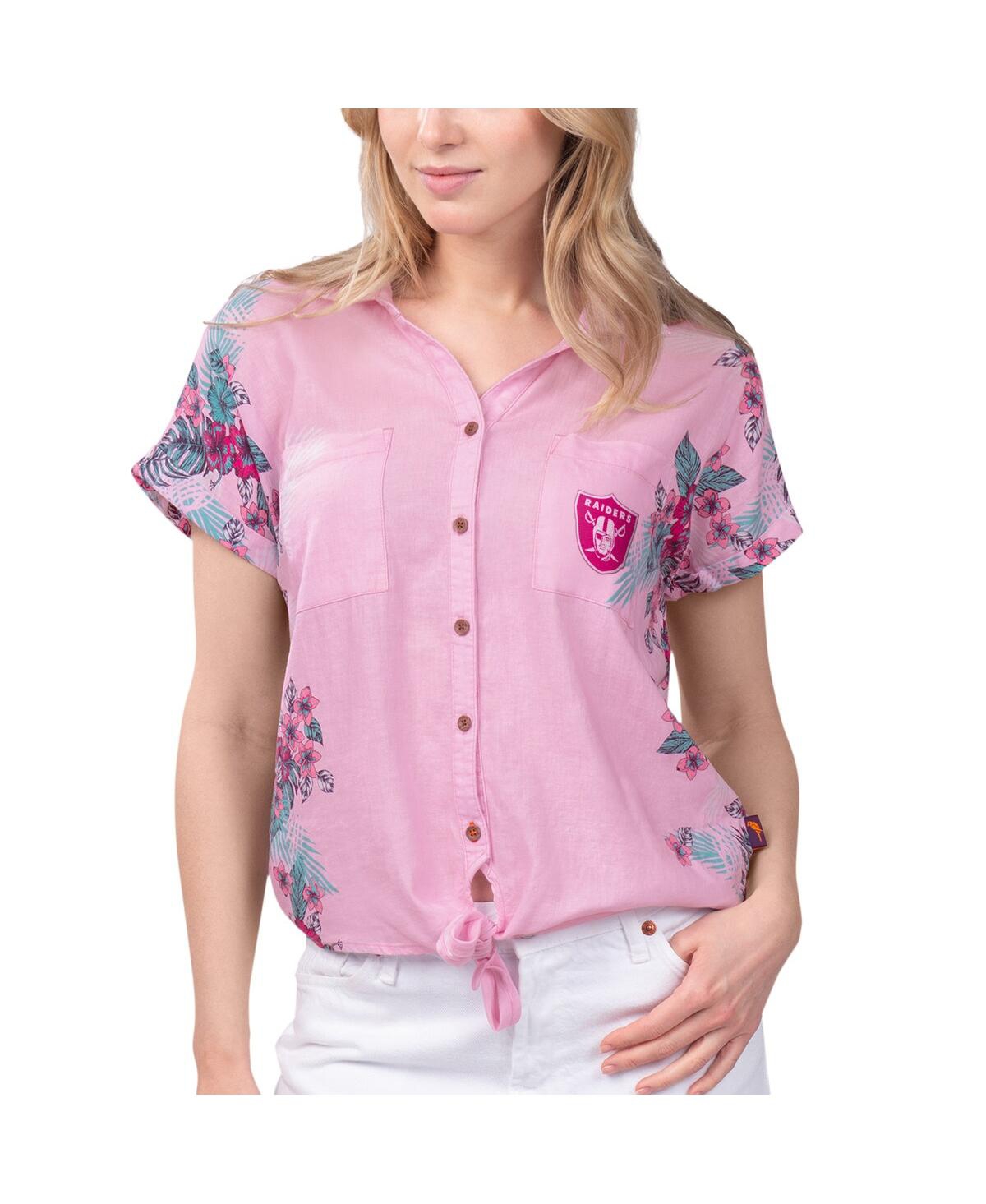 Women's Margaritaville Pink Las Vegas Raiders Stadium Tie-Front Button-Up Shirt - Pink