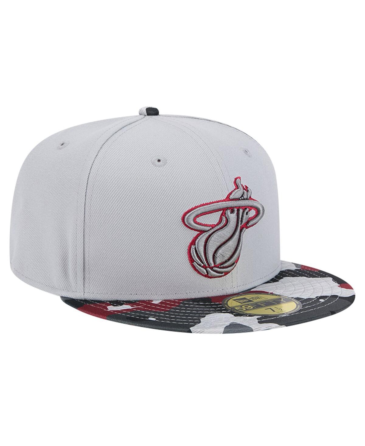 Men's New EraMiami Heat Active Color Camo Visor 59FIFTY Fitted Hat - Gray