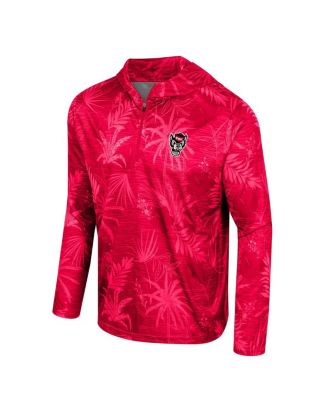 Men's Red NC State Wolfpack Palms Printed Lightweight Quarter-Zip Hooded Top