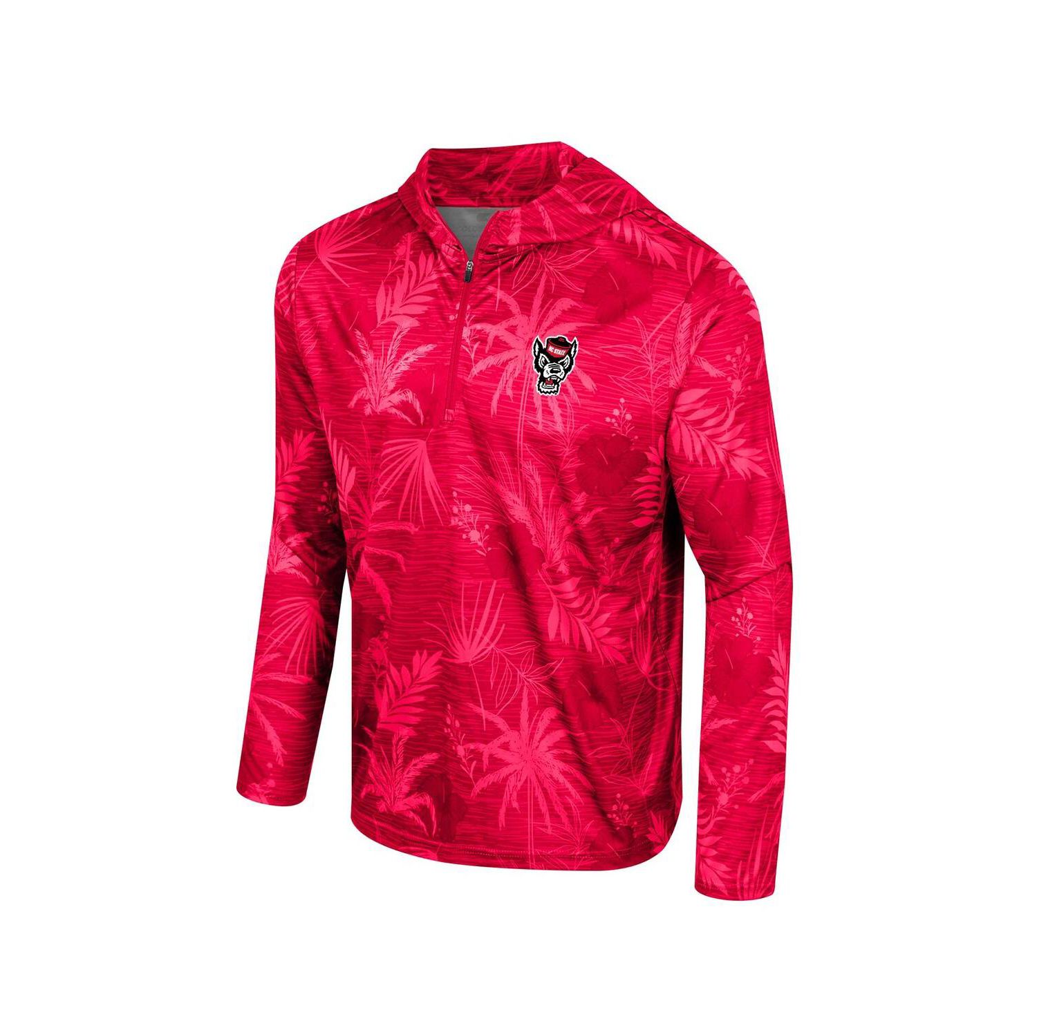 Men's Red NC State Wolfpack Palms Printed Lightweight Quarter-Zip Hooded Top