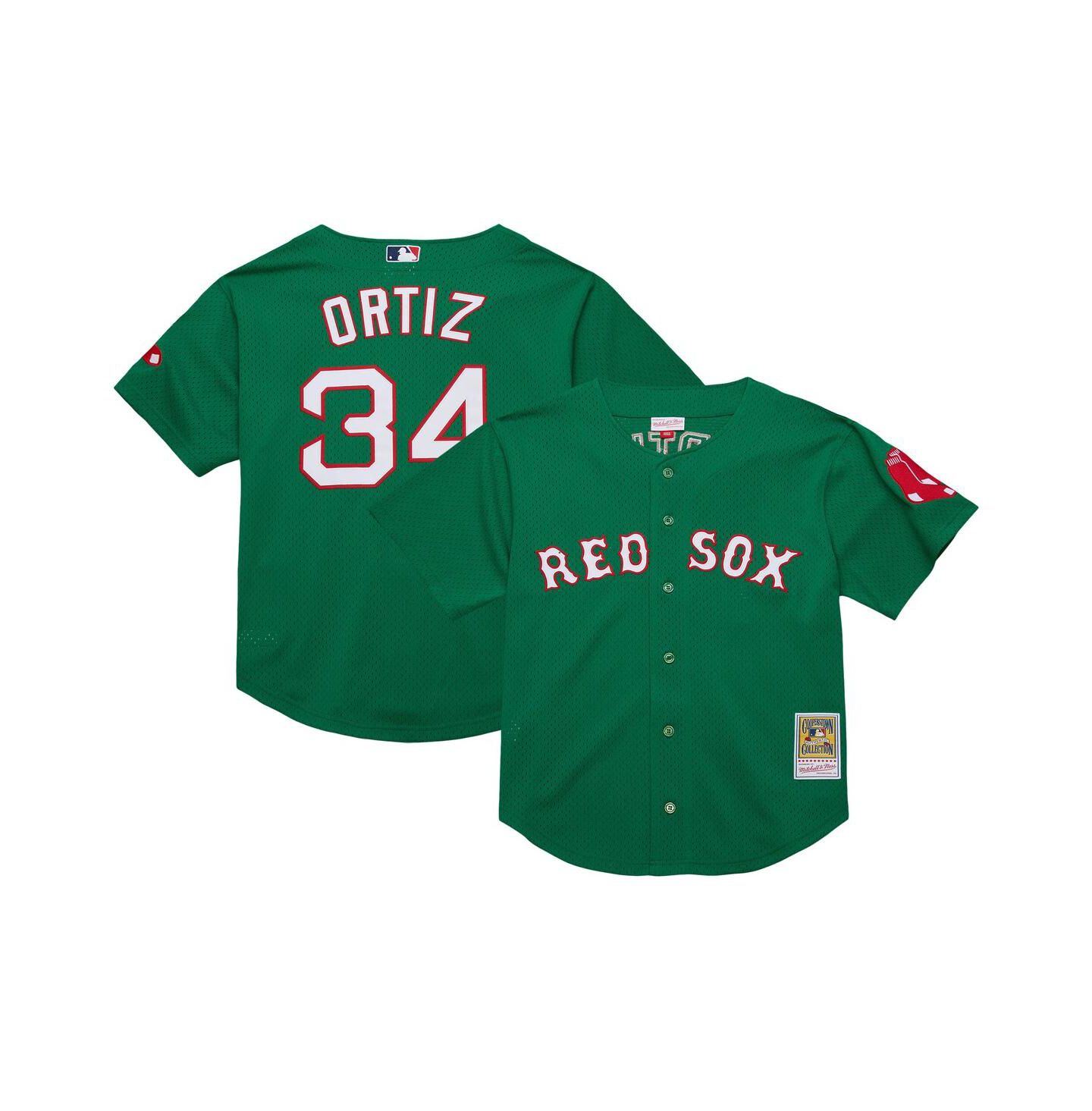 Мужской топ Mitchell & Ness David Ortiz Kelly Green Boston Red Sox Cooperstown Collection Mesh Batting Practice Jersey — фото 1