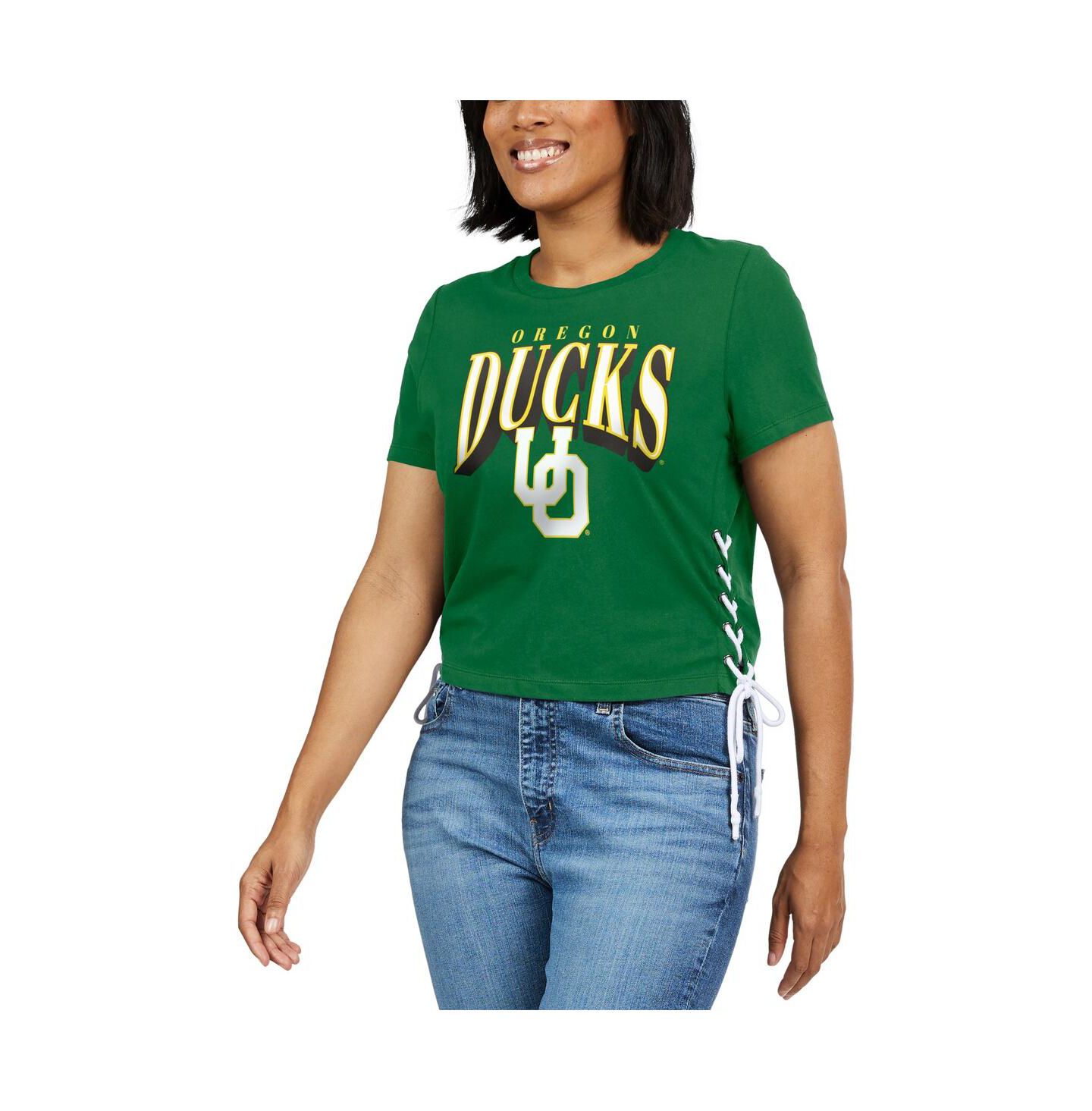 Женская футболка WEAR by Erin Andrews Green Oregon Ducks Side Lace-Up Modest Crop — фото 4