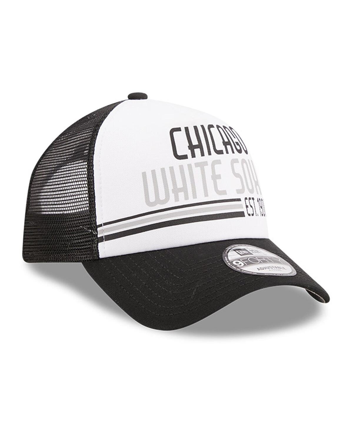 Shop New Era Men's  White, Black Chicago White Sox Stacked A-frame Trucker 9forty Adjustable Hat In White,black
