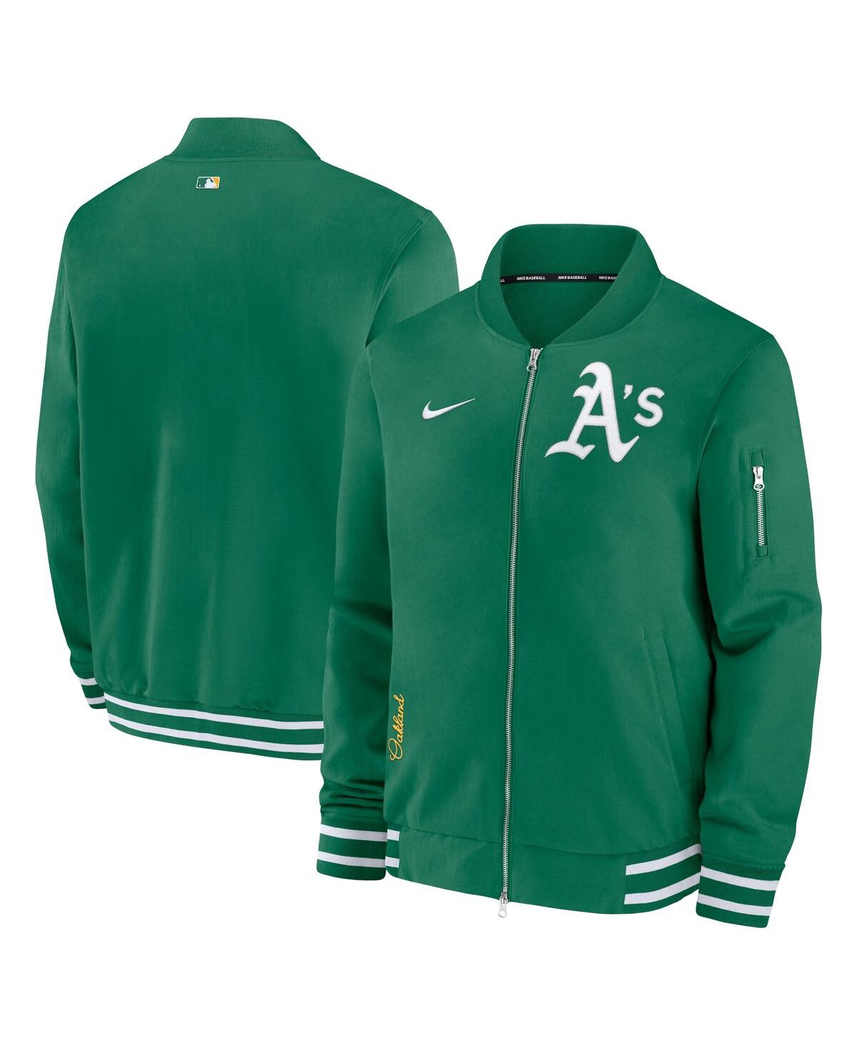 Men's Nike Green Oakland Athletics Authentic Collection Full-Zip Bomber Jacket - Green