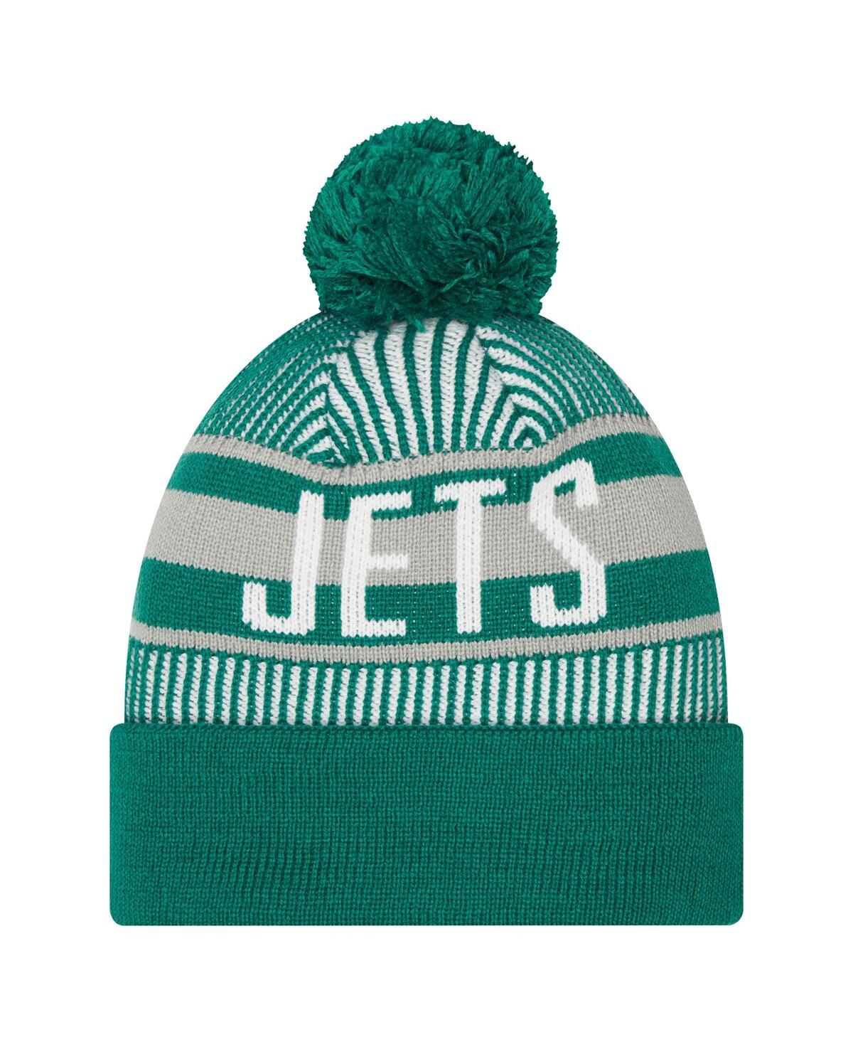 Shop New Era Youth Boys And Girls  Green New York Jets Striped Cuffed Knit Hat With Pom