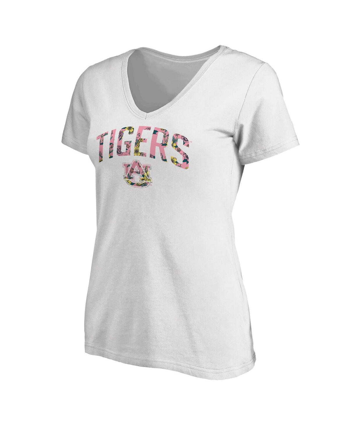 Fanatics Women's  White Auburn Tigers Floral Arched V-neck T-shirt In White