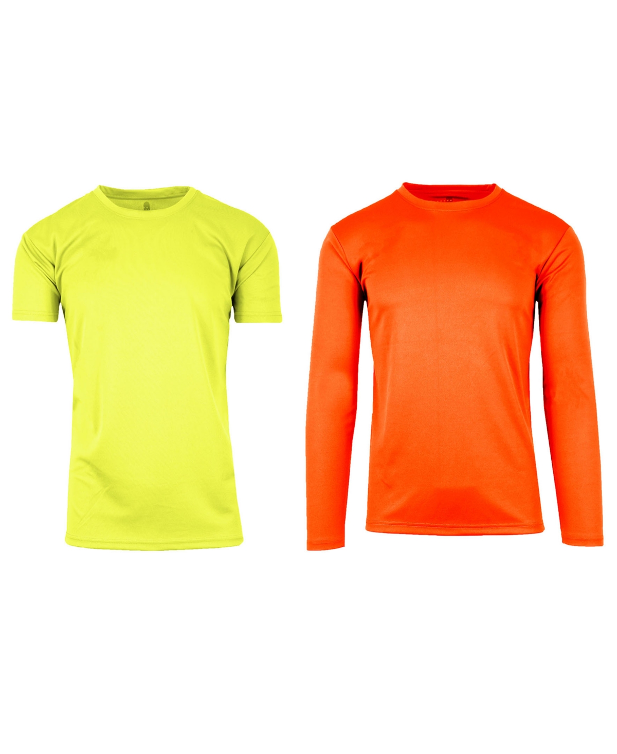 Men's Short Sleeve Long Sleeve Moisture-Wicking Quick Dry Performance Crew Neck Tee-2 Pack - Neon Orange-Neon Orange