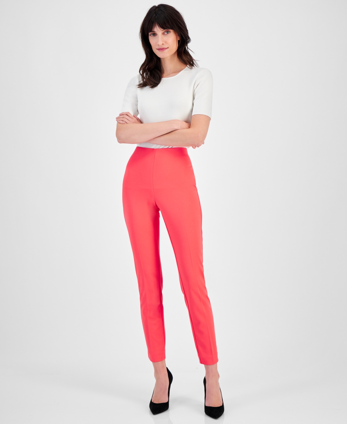 Shop Anne Klein Women's Hollywood Pull-on Slim-leg Ankle Pants In Red Pear