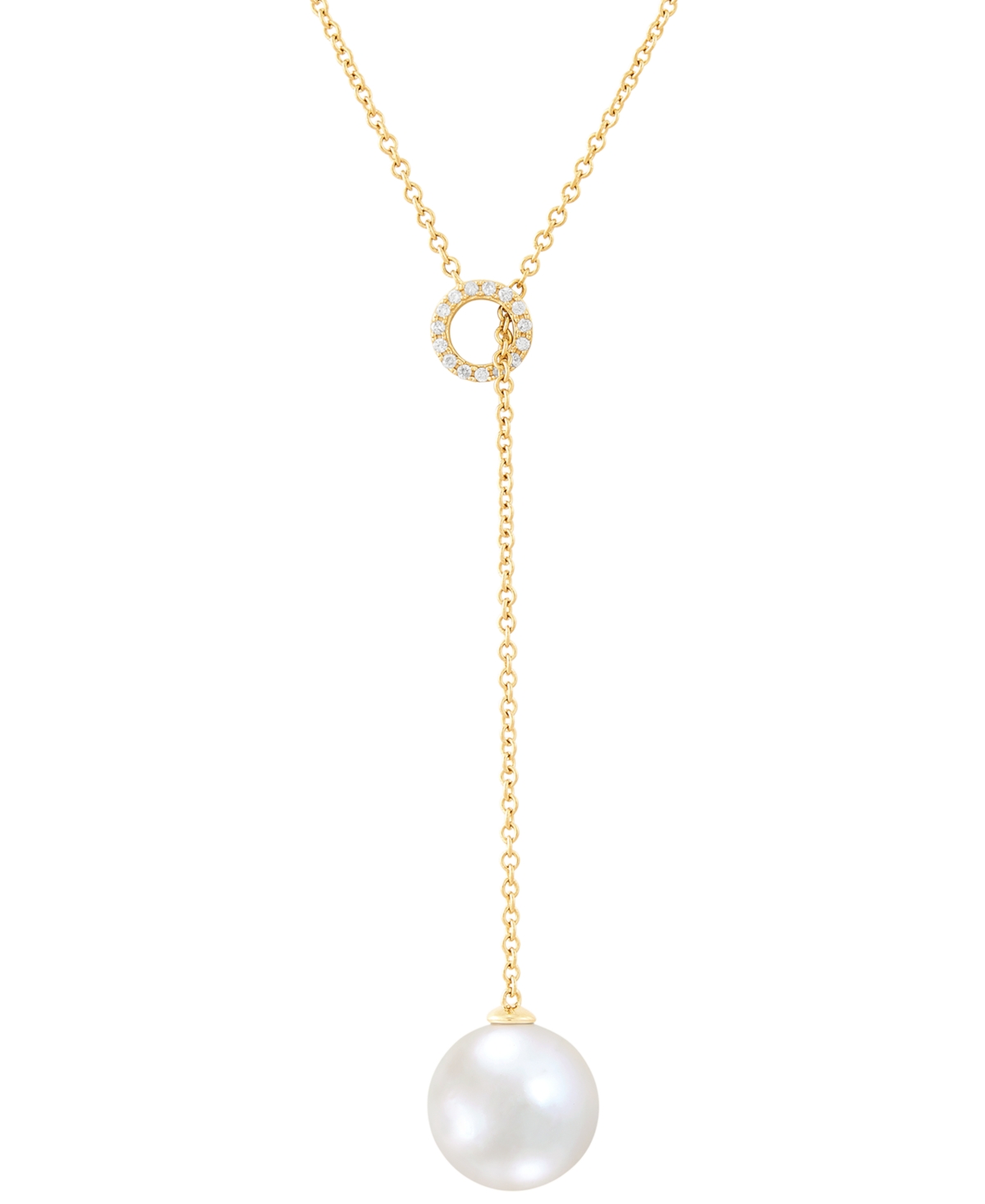 Shop Macy's Honora Cultured Ming Pearl (13mm) & Diamond (1/10 Ct. T.w.) 20" Lariat Necklace In 14k Gold