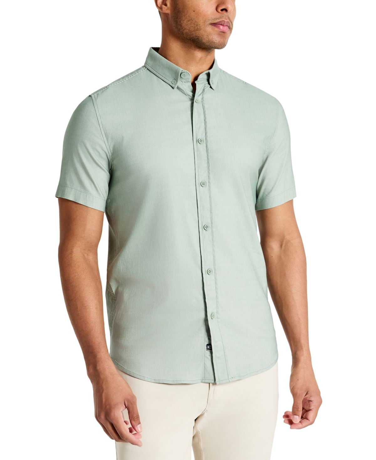 Kenneth Cole Men's Slim Fit Short Sleeve Button-down Sport Shirt In Mint