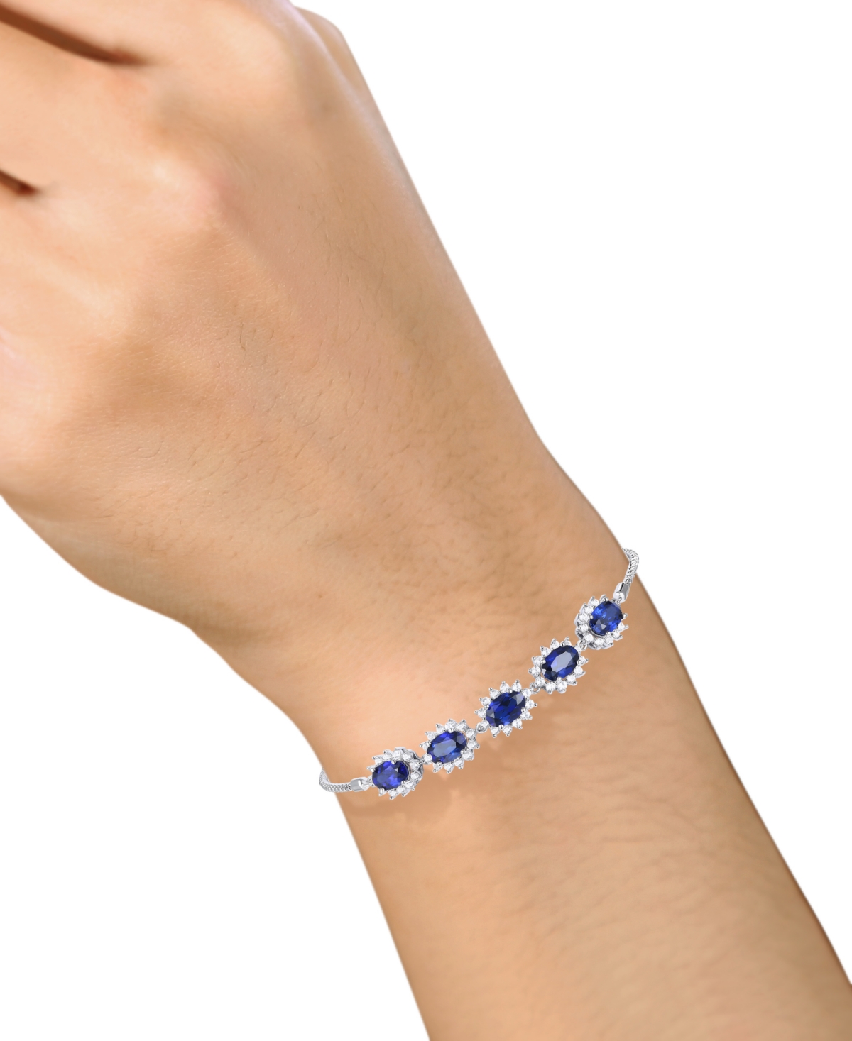 MACY'S AMETHYST (2 CT. T.W.) & LAB-GROWN WHITE SAPPHIRE (3/4 CT. T.W.) HALO FIVE STONE BOLO BRACELET IN STE 