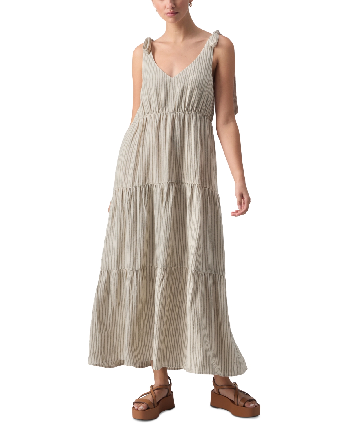 Shop Sanctuary Women's Move Your Body Striped Linen-blend Maxi Dress In Eco Olive Stripe