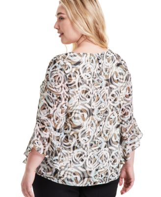 Kasper Plus Size Printed 3/4-Sleeve Blouse