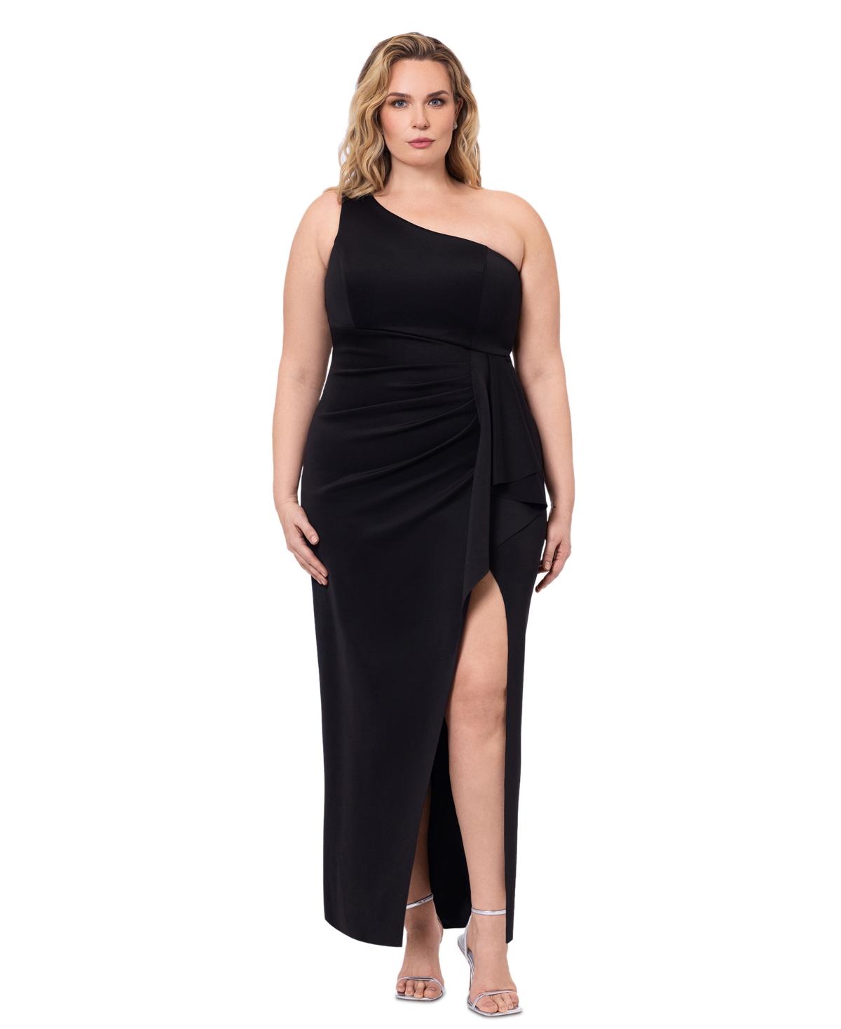 Plus Size One-Shoulder Long Ruffle Dress - Black