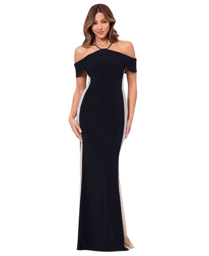 Captivating Curves: Portia and Scarlett's Embellished Halter Cocktail Dress