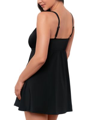 Swim Solutions Women's Black Empire-Waist Swimdress, Created for Macy's 