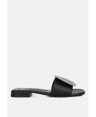 Womens Ollilie Rhinestones Embellished Brooch Slip On Sandals