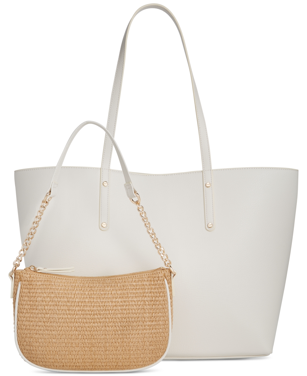 Inc International Concepts Zoiey 2-in-1 Extra-large Tote With Straw Shoulder Bag, Created For Macys' In Vanilla,straw