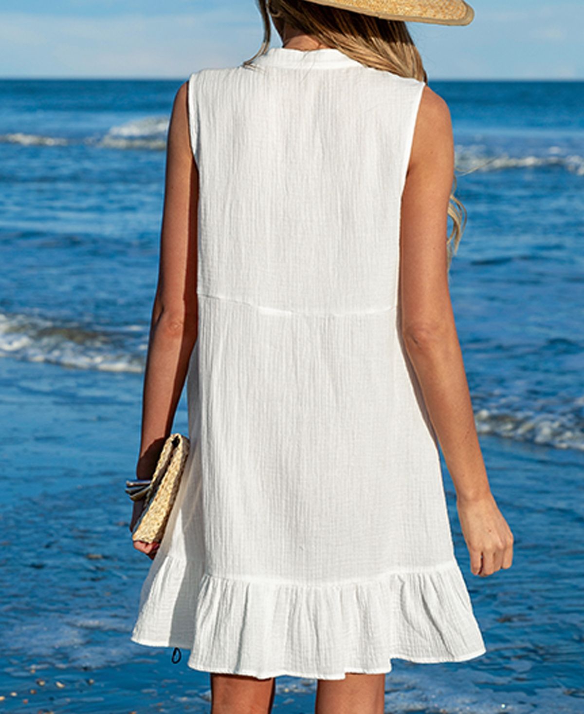 Cupshe Women's White Ruffle Hem Mini Cover-Up Beach Dress