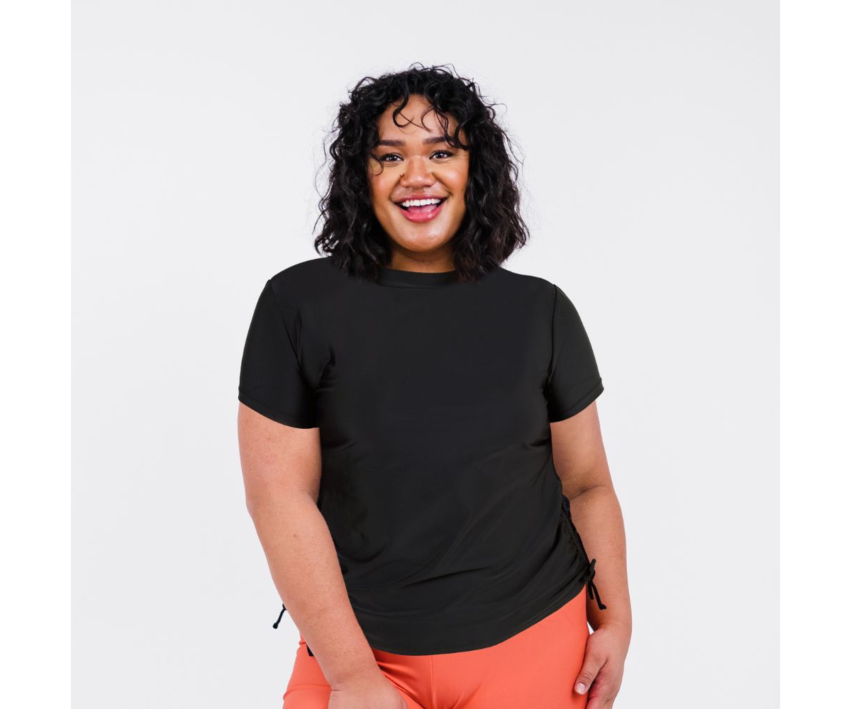 Plus Size Mock Neck Adele Swim Top - Black