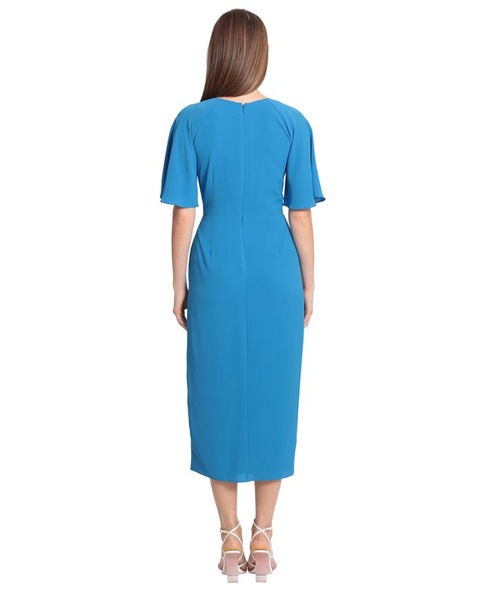 Maggy London Women's Long Sleeve Midi Dress - Mock Neck, Ruched Waist, A-Line Skirt