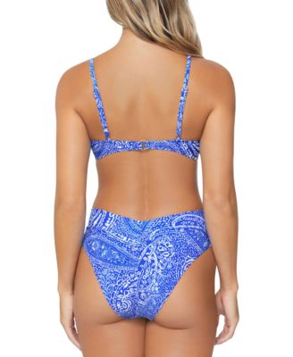 Shop Raisins Juniors Vibras Paisley Scoop Neck Bra Bikini Top High Waist Bikini Bottoms In Blue Sport