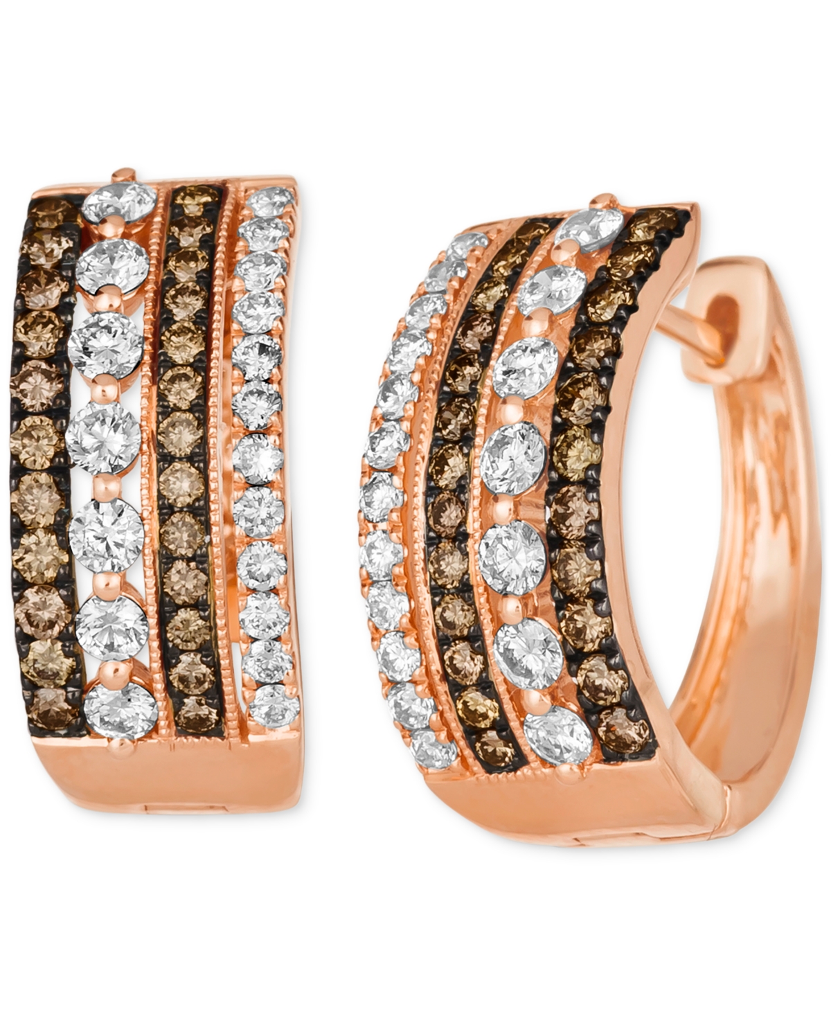 Chocolate Diamond & Nude Diamond Multirow Small Hoop Earrings (1-1/4 ct. t.w.) in 14k Gold, 0.7" (Also Available in Rose Gold) - Rose Gold