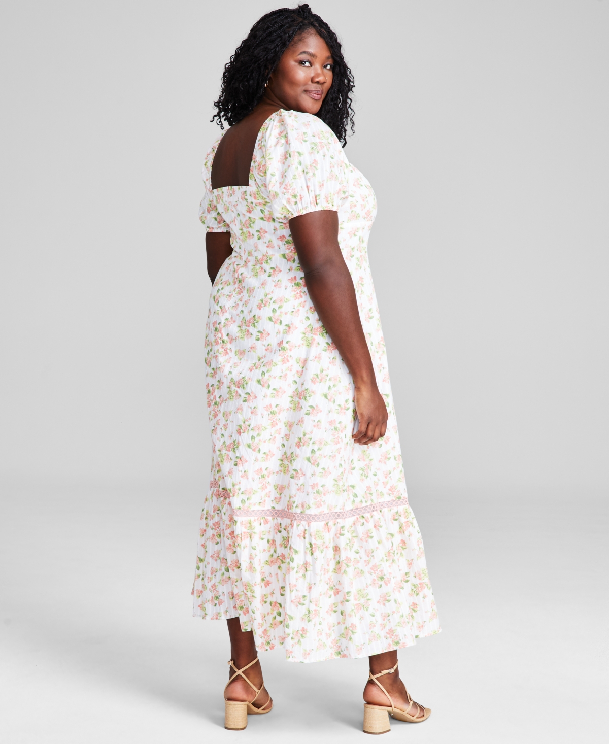Shop And Now This Trendy Plus Size Puff-sleeve Floral Maxi Dress, Created For Macy's In Warm Peach
