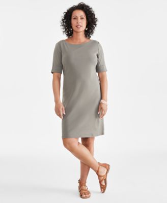 Style Co Women s Cotton Boat Neck Elbow Sleeve Dress Created for Macy s Macy s