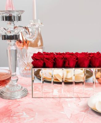 Half Ball of Red Flame Long Lasting Preserved Real Roses in Large Modern Mirrored Centerpiece Vase, 27 Roses