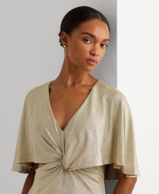 Women's Twist-Front Cape-Overlay Gown