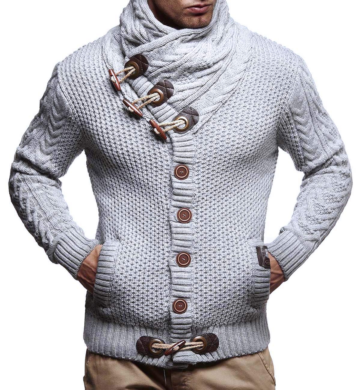Leif Nelson Men's Knitted Turtleneck Jacket - Winter Cardigan Sweaters for Men