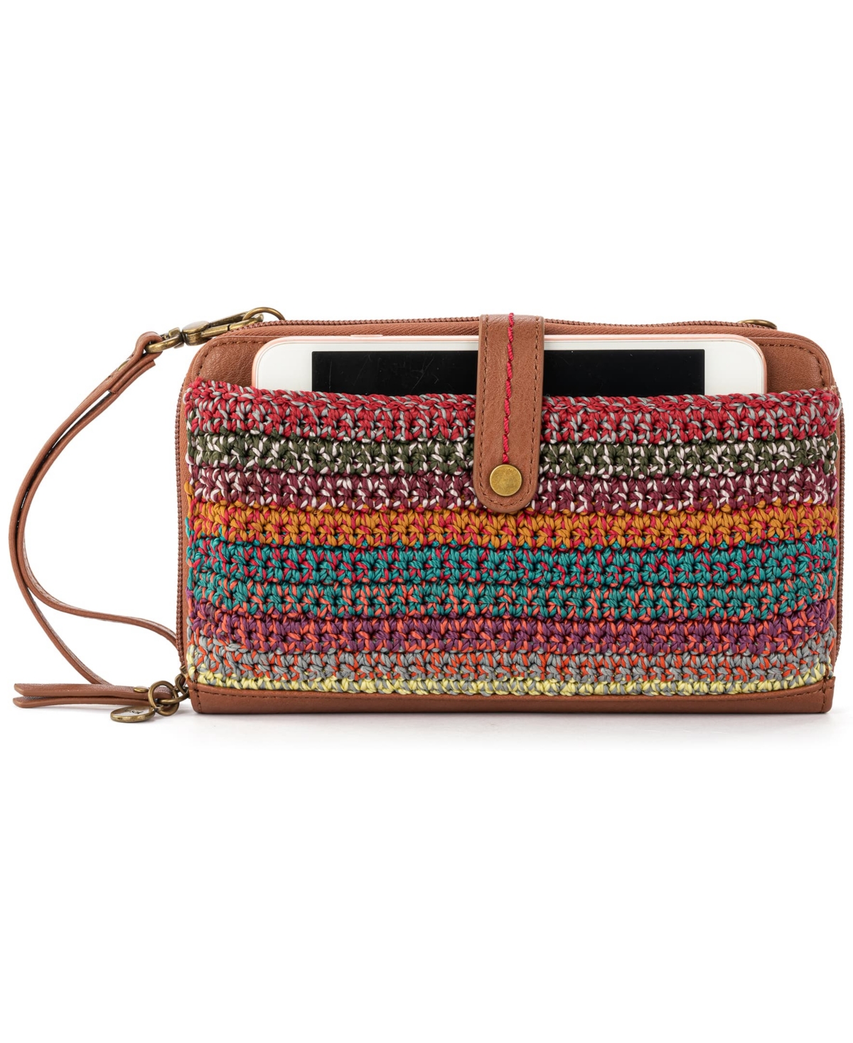 Shop The Sak Iris Crochet Leather Smartphone Convertible Crossbody Wallet In Sunset Stripe