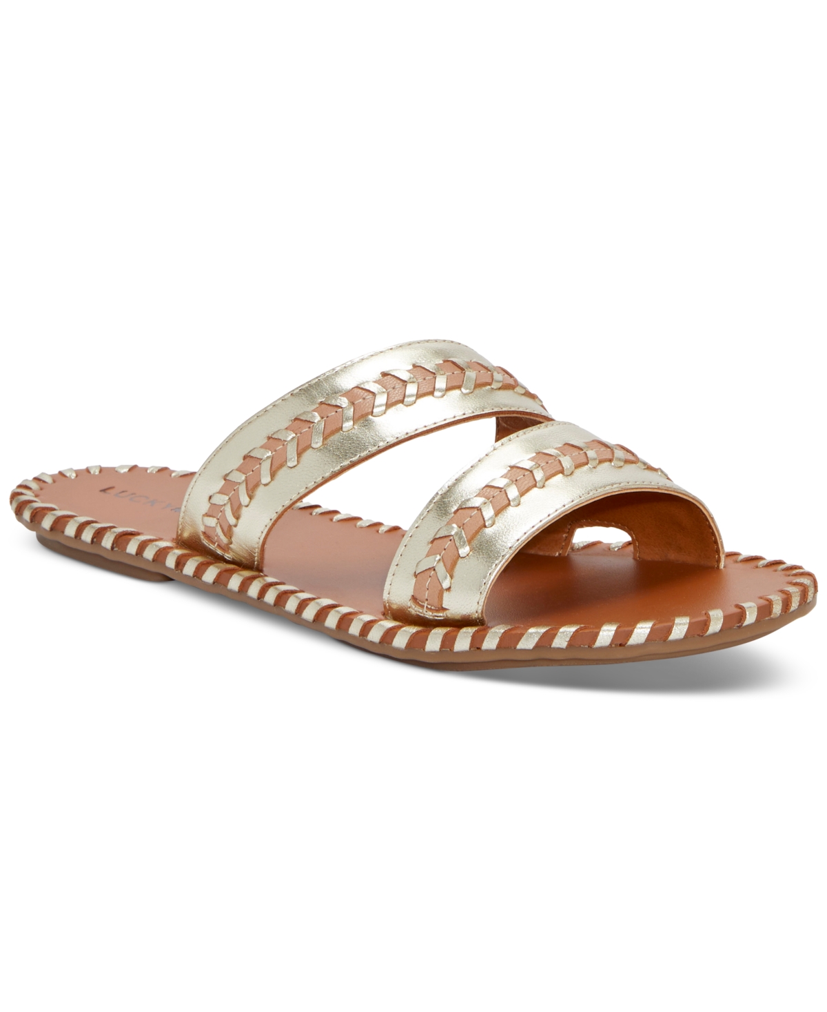 Shop Lucky Brand Women's Zanora Double Band Flat Sandals In Gold Leather