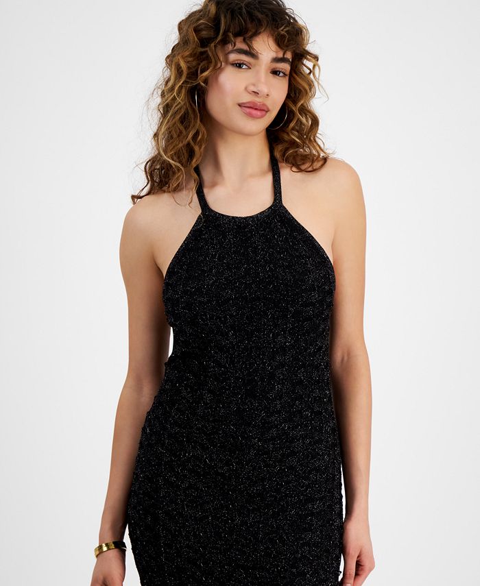 Guess Womens Sleeveless Halter Neck Mariposa Ribbed Dress Blue Size Small