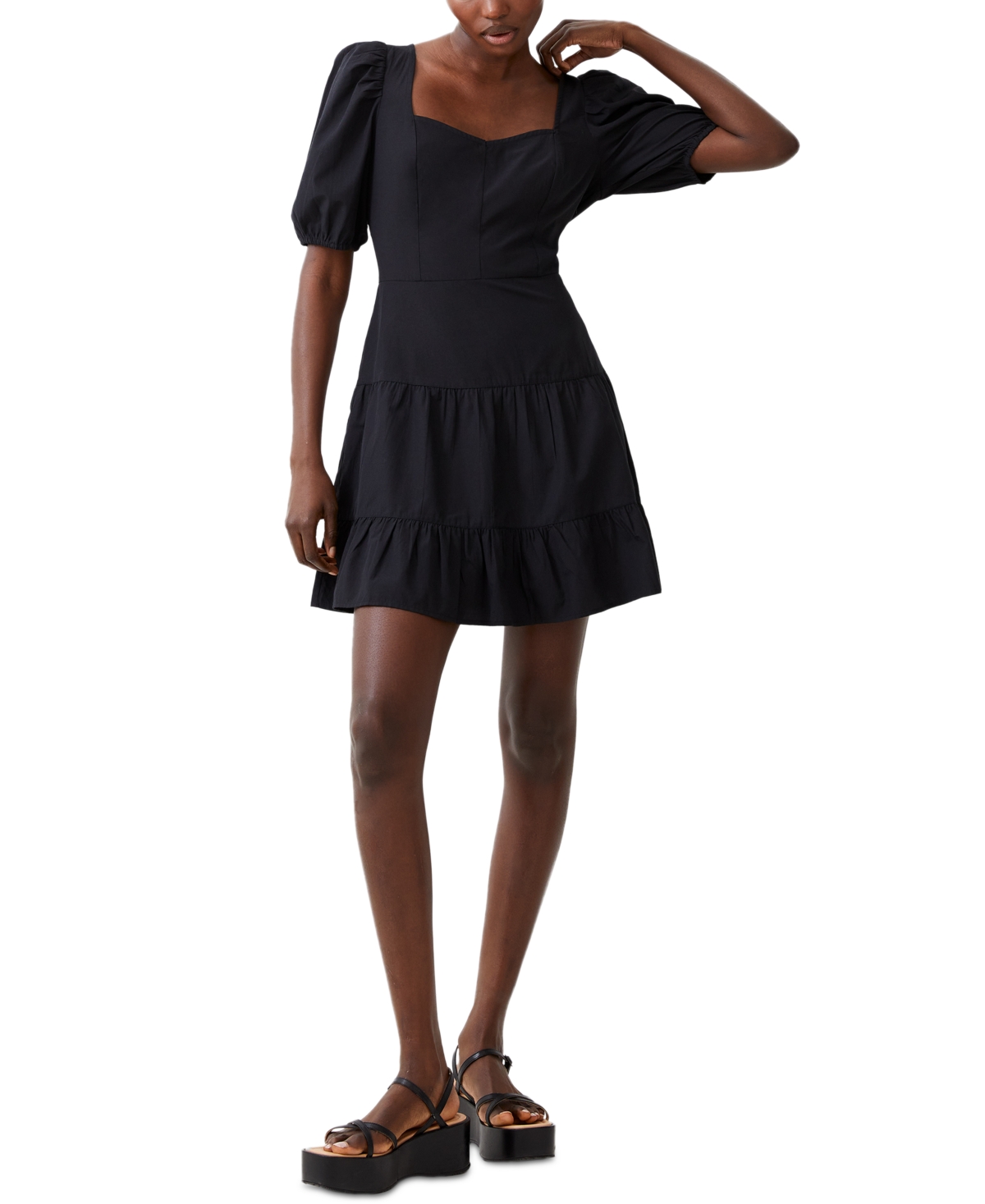 Shop French Connection Women's Tiered Fit & Flare Dress In Black