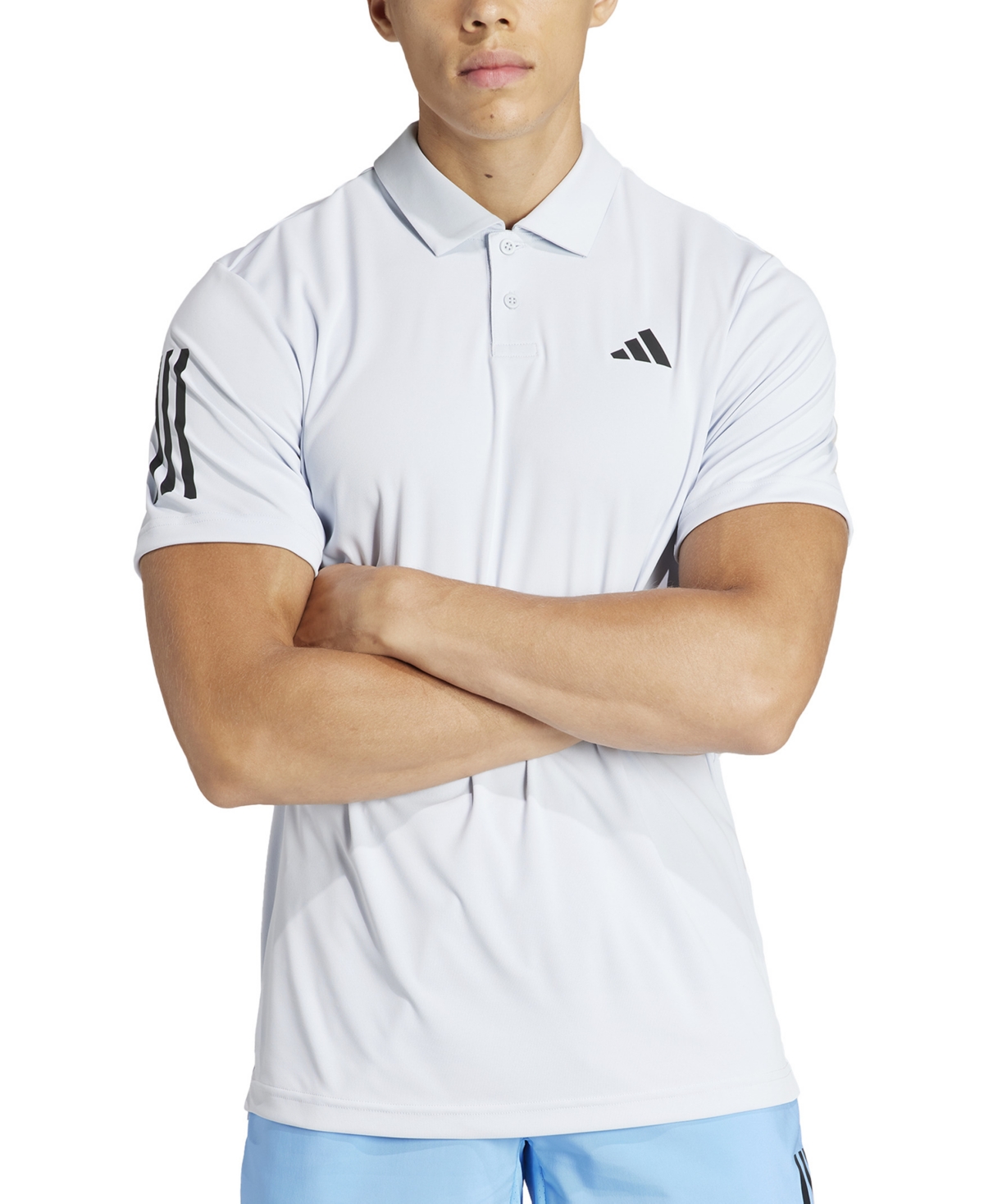 Shop Adidas Originals Men's 3-stripes Short Sleeve Performance Club Tennis Polo Shirt In Halo Blue
