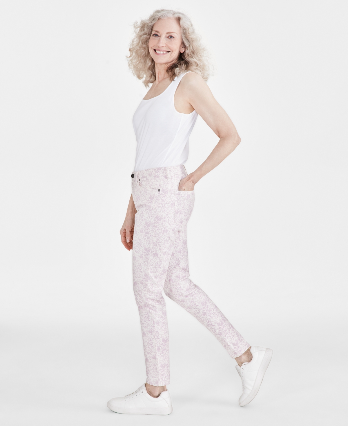 Shop Style & Co Petite Mid Rise Floral Print Skinny Jeans, Created For Macy's In Gigi Floral