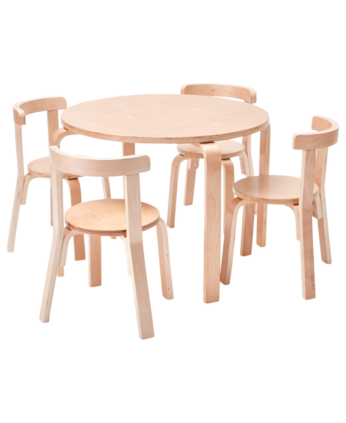 ECR4Kids Bentwood Round Table and Curved Back Chair Set, Earthtone, 5-Piece
