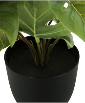 13" Indoor Artificial Monstera Calthea Plants with Decorative Black Pots, Set Of 2