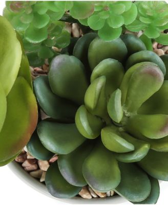 7" Indoor Artificial Succulent Plants with Decorative White Ceramic Pots, Set Of 2