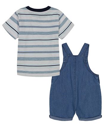 Calvin Klein Baby Boys Chambray Shortalls and Striped Short Sleeve T ...