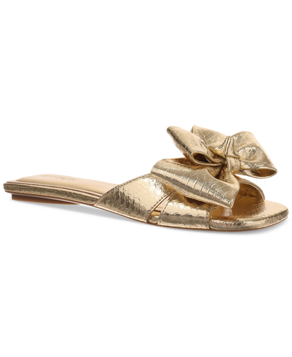 Shop On 34th Women's Jazminn Bow Slip-on Slide Flat Sandals, Created For Macy's In Gold Snake