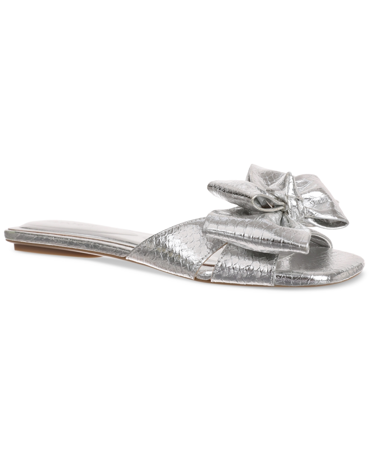 Shop On 34th Women's Jazminn Bow Slip-on Slide Flat Sandals, Created For Macy's In Silver Snake